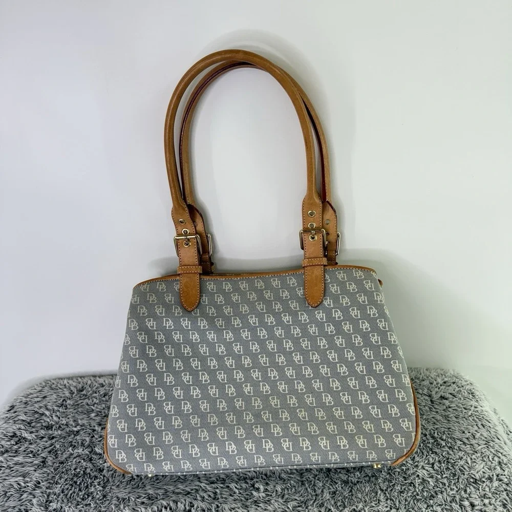 Dooney & Bourke Purse Canvas with Leather Trim Double Handle (Needs Zipper Pull)